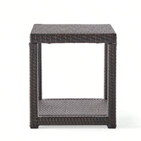 Weather-Resistant Outdoor Accent Table with Storage for Garden Balcony Deck - Multibrown Wicker 21.5x17.75x19.25 Inches