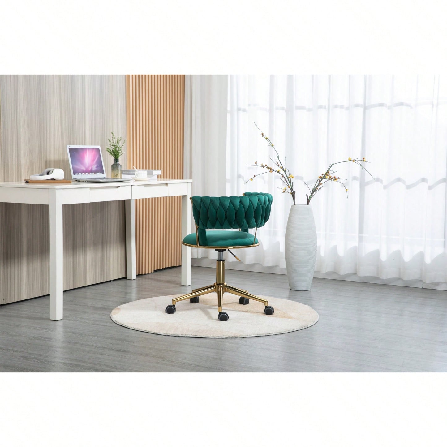 Stylish Velvet Adjustable Home Office Chair with Arms for Small Spaces and Makeup Vanity