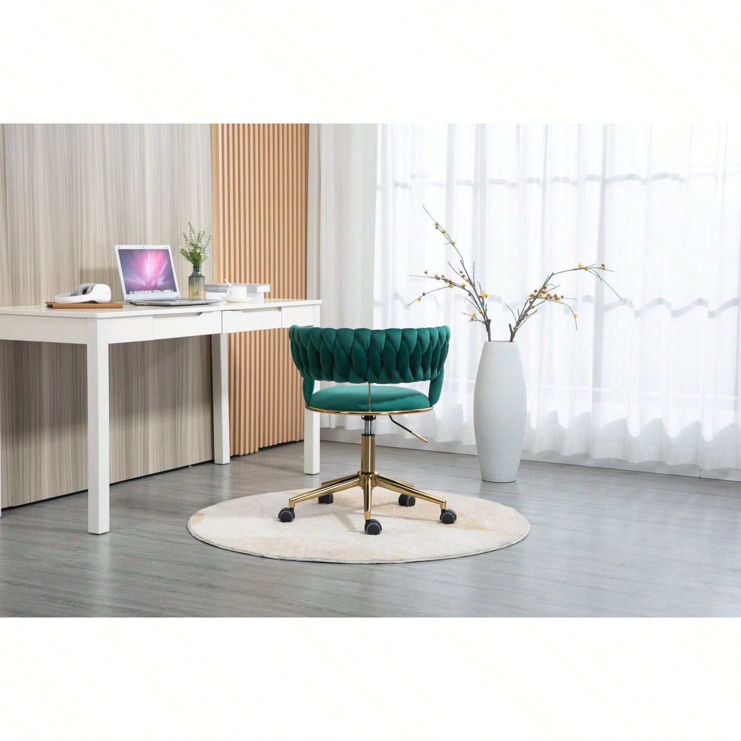 Stylish Velvet Adjustable Home Office Chair with Arms for Small Spaces and Makeup Vanity