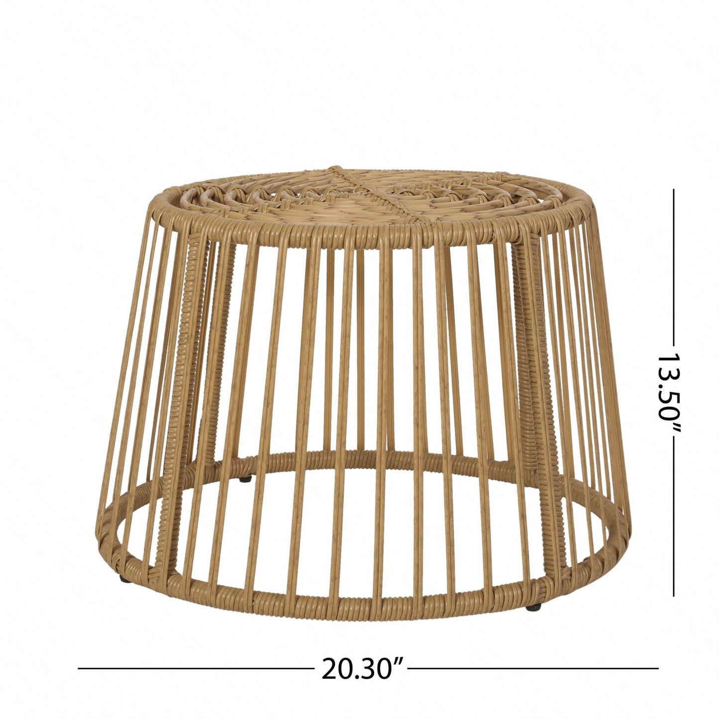 Boho Wicker Outdoor Side Table with Cage Frame Weather-Resistant PE Rattan Small Accent Table for Drinks and Plants