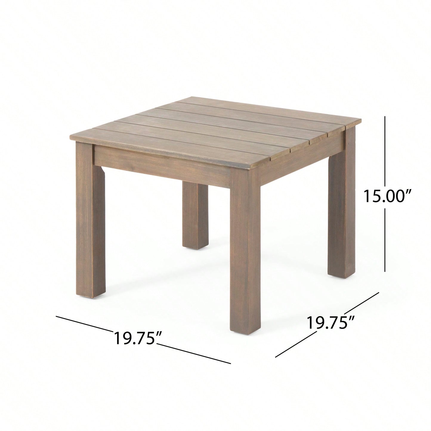 Outdoor Acacia Wood Side Table, 19.75 Inch Square Slatted Top End Table, Weather Resistant, Patio Furniture, Easy Assembly