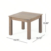 Outdoor Acacia Wood Side Table, 19.75 Inch Square Slatted Top End Table, Weather Resistant, Patio Furniture, Easy Assembly