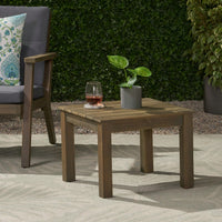 Outdoor Acacia Wood Side Table, 19.75 Inch Square Slatted Top End Table, Weather Resistant, Patio Furniture, Easy Assembly