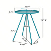 Modern Round Side Table With Handle, 20 Inch Steel End Table With Tray Top, Easy Assembly Living Room Bedroom Nightstand For Small Spaces