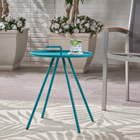 Modern Round Side Table With Handle, 20 Inch Steel End Table With Tray Top, Easy Assembly Living Room Bedroom Nightstand For Small Spaces