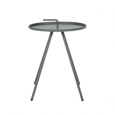 Modern Round Side Table With Handle, 20 Inch Steel End Table With Tray Top, Easy Assembly Living Room Bedroom Nightstand For Small Spaces