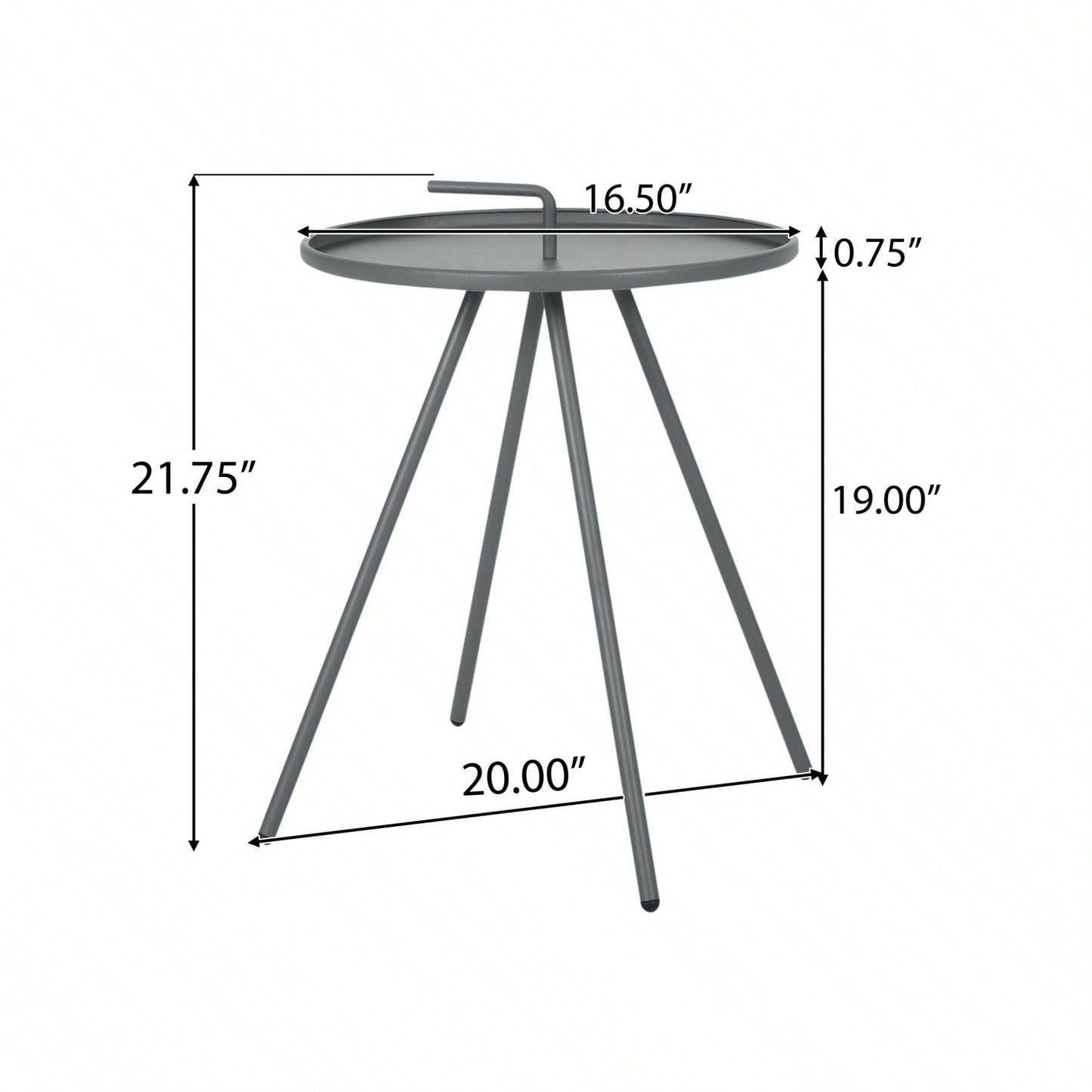 Modern Round Side Table With Handle, 20 Inch Steel End Table With Tray Top, Easy Assembly Living Room Bedroom Nightstand For Small Spaces