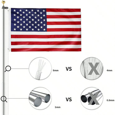 20FT Telescopic Flag Pole Kit - Heavy Duty Aluminum, 3x5 American Flag, Gold Ball, Easy Install, For Residential Or Commercial Use