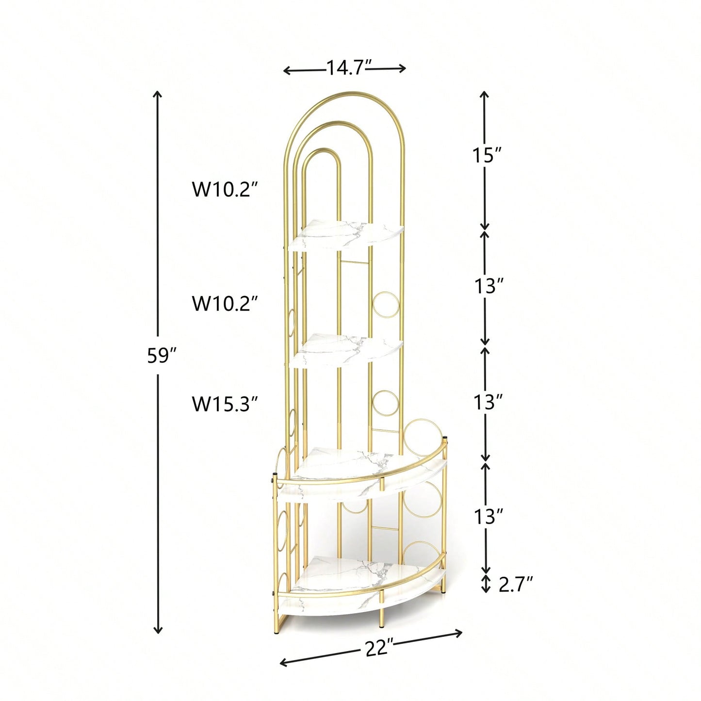 4-Tier Gold Corner Bookshelf, Modern Plant Stand With Metal Frame, Rustic Corner Storage Shelves For Living Room, Bedroom, Bathroom