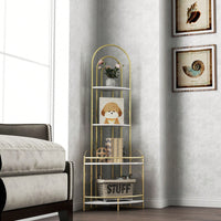 4-Tier Gold Corner Bookshelf, Modern Plant Stand With Metal Frame, Rustic Corner Storage Shelves For Living Room, Bedroom, Bathroom