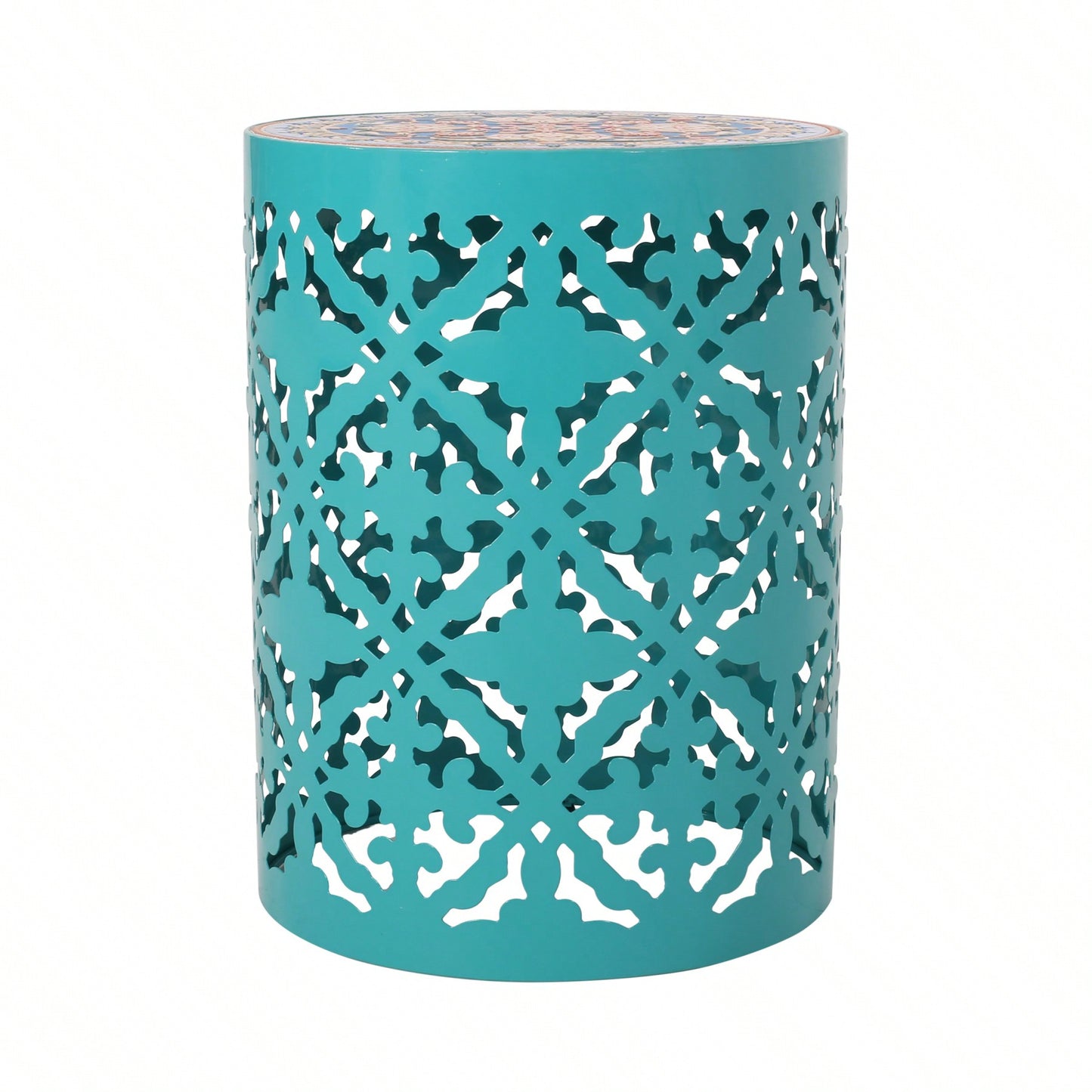 Mosaic Top Outdoor Side Table 18.25 Inch Tall Weather-Resistant Metal Frame for Garden Balcony Deck Decor