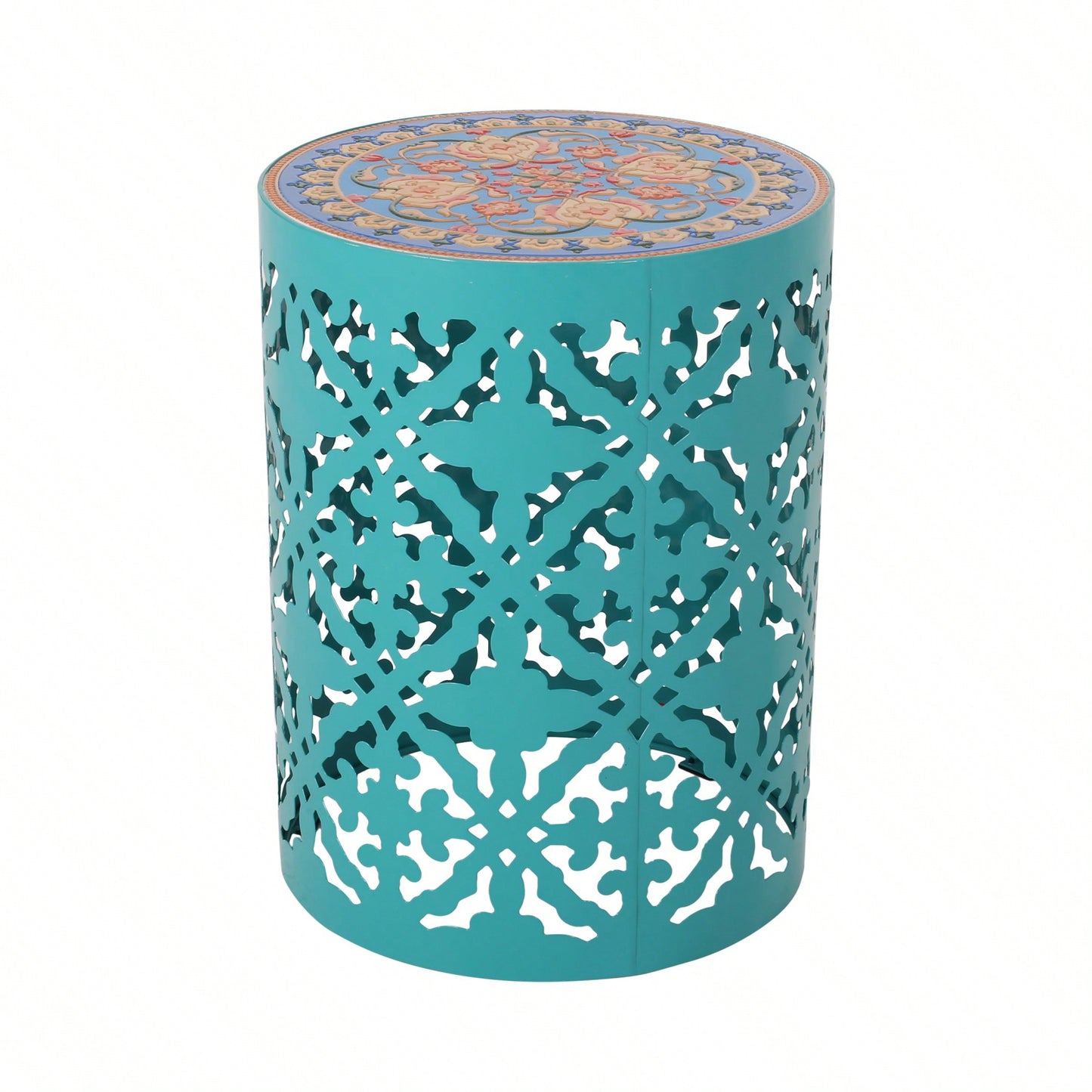 Mosaic Top Outdoor Side Table 18.25 Inch Tall Weather-Resistant Metal Frame for Garden Balcony Deck Decor