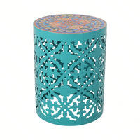 Mosaic Top Outdoor Side Table 18.25 Inch Tall Weather-Resistant Metal Frame for Garden Balcony Deck Decor