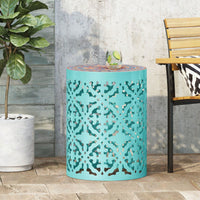 Mosaic Top Outdoor Side Table 18.25 Inch Tall Weather-Resistant Metal Frame for Garden Balcony Deck Decor