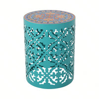 Mosaic Top Outdoor Side Table 18.25 Inch Tall Weather-Resistant Metal Frame for Garden Balcony Deck Decor