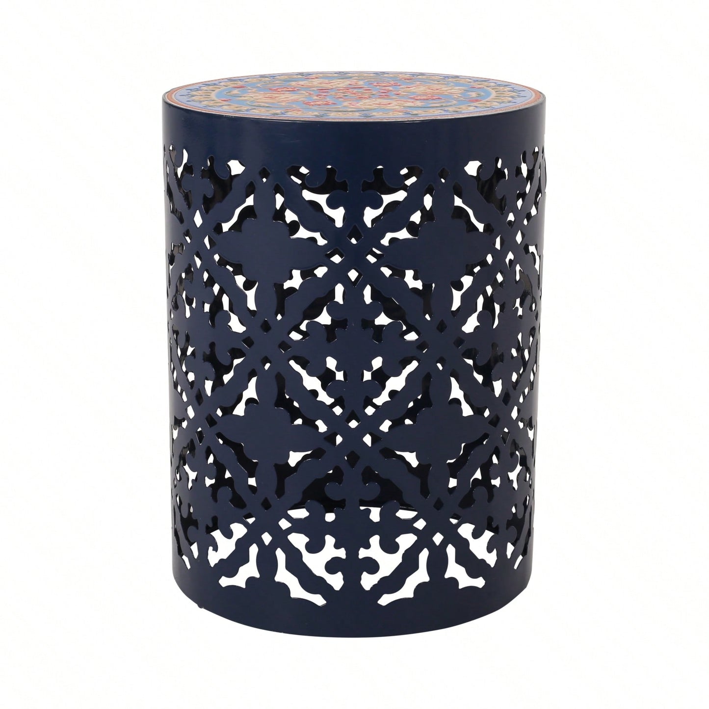 Mosaic Top Outdoor Side Table 18.25 Inch Tall Weather-Resistant Metal Frame for Garden Balcony Deck Decor