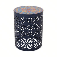 Mosaic Top Outdoor Side Table 18.25 Inch Tall Weather-Resistant Metal Frame for Garden Balcony Deck Decor