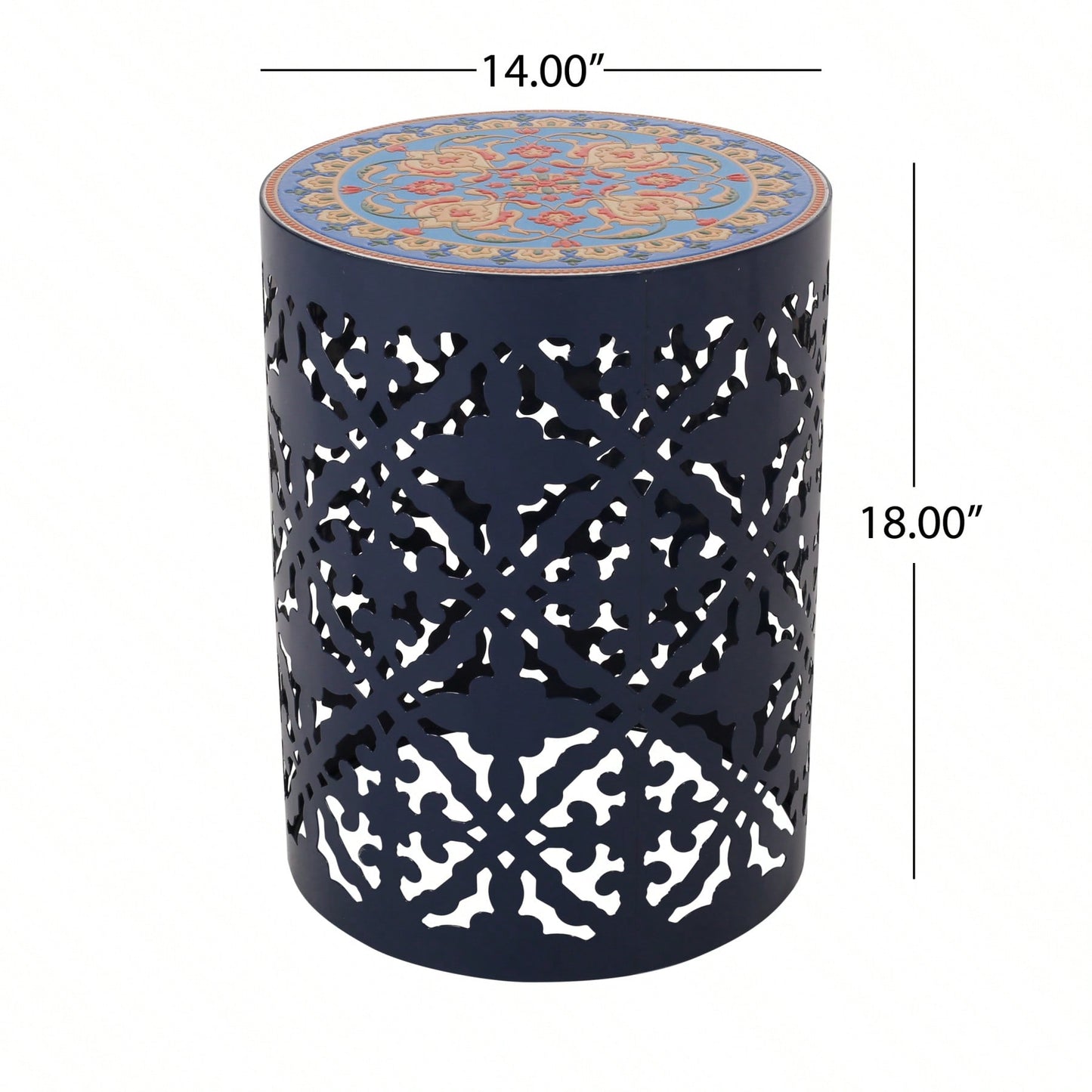 Mosaic Top Outdoor Side Table 18.25 Inch Tall Weather-Resistant Metal Frame for Garden Balcony Deck Decor