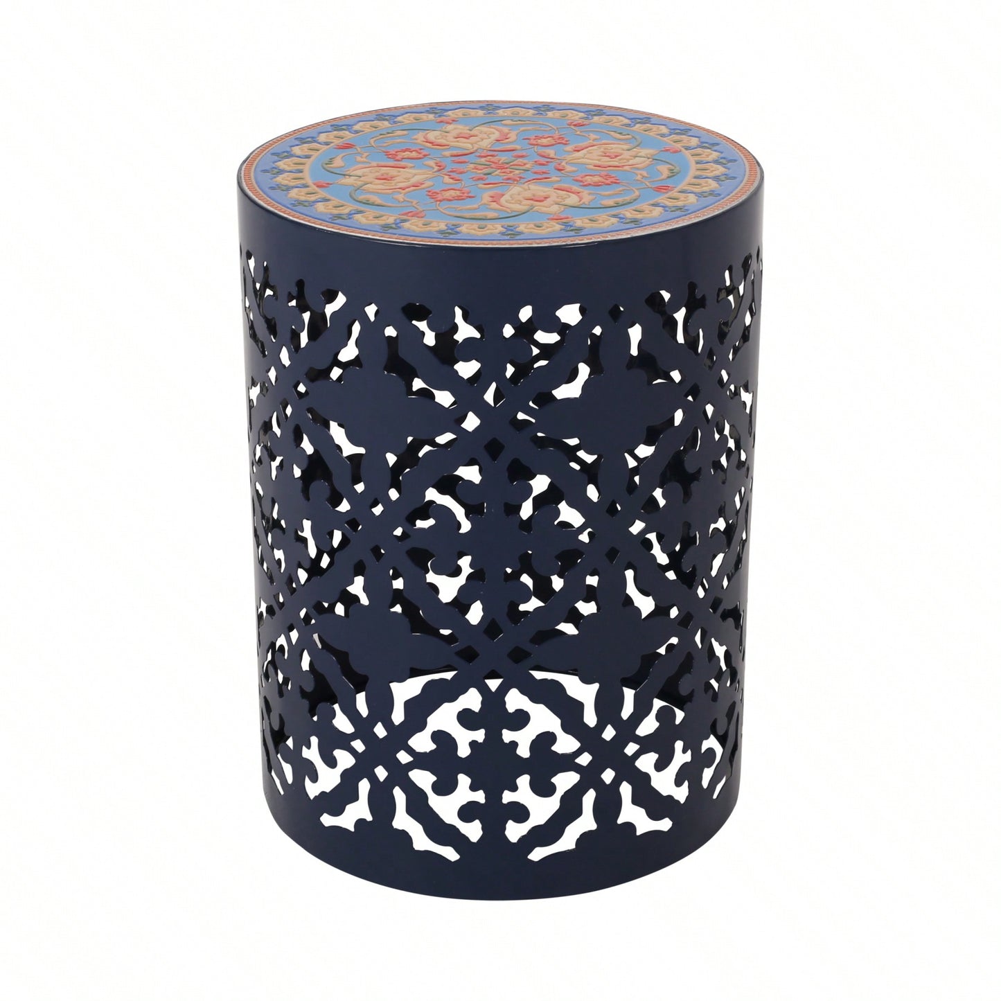 Mosaic Top Outdoor Side Table 18.25 Inch Tall Weather-Resistant Metal Frame for Garden Balcony Deck Decor