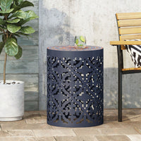 Mosaic Top Outdoor Side Table 18.25 Inch Tall Weather-Resistant Metal Frame for Garden Balcony Deck Decor