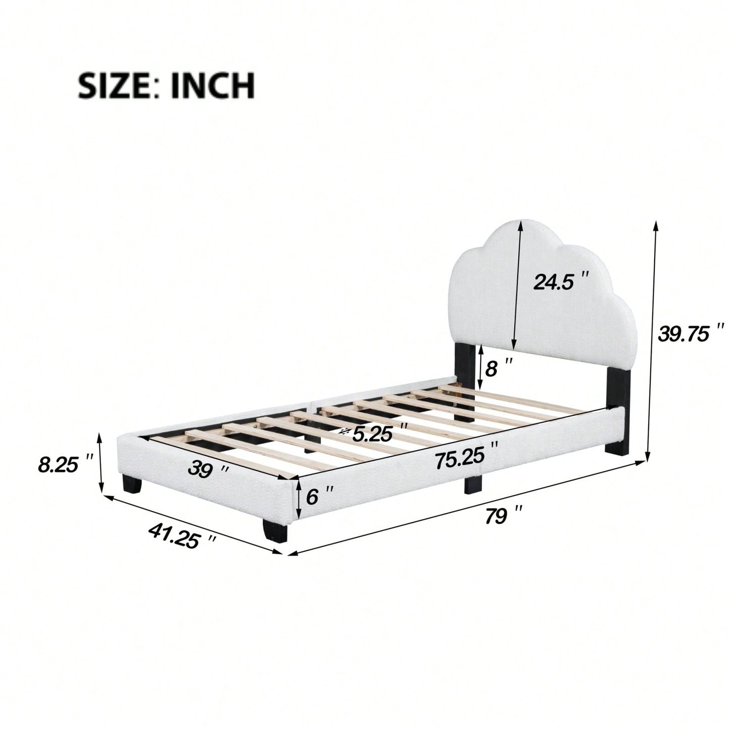 Twin Size Upholstered Boucle Fabric Platform Bed With Cloud-Shaped Headboard