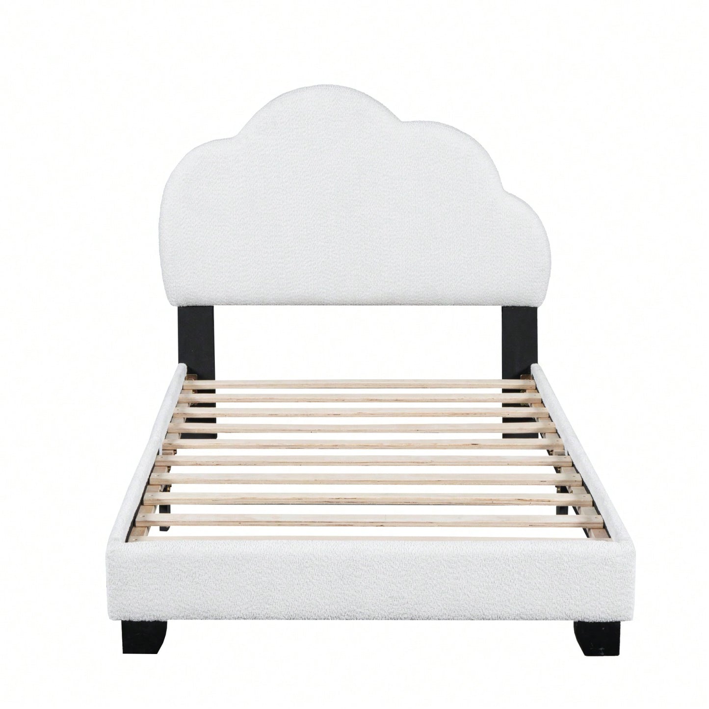 Twin Size Upholstered Boucle Fabric Platform Bed With Cloud-Shaped Headboard