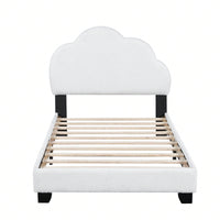 Twin Size Upholstered Boucle Fabric Platform Bed With Cloud-Shaped Headboard