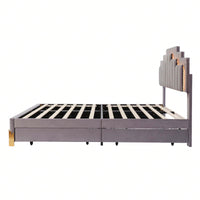 Queen Size Upholstered Platform Bed With LED Lights And 4 Drawers, Stylish Irregular Metal Bed Legs Design