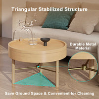 Modern Round Wood Rotating Tray Coffee Table With Storage & Metal Legs