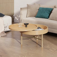 Modern Round Wood Rotating Tray Coffee Table With Storage & Metal Legs