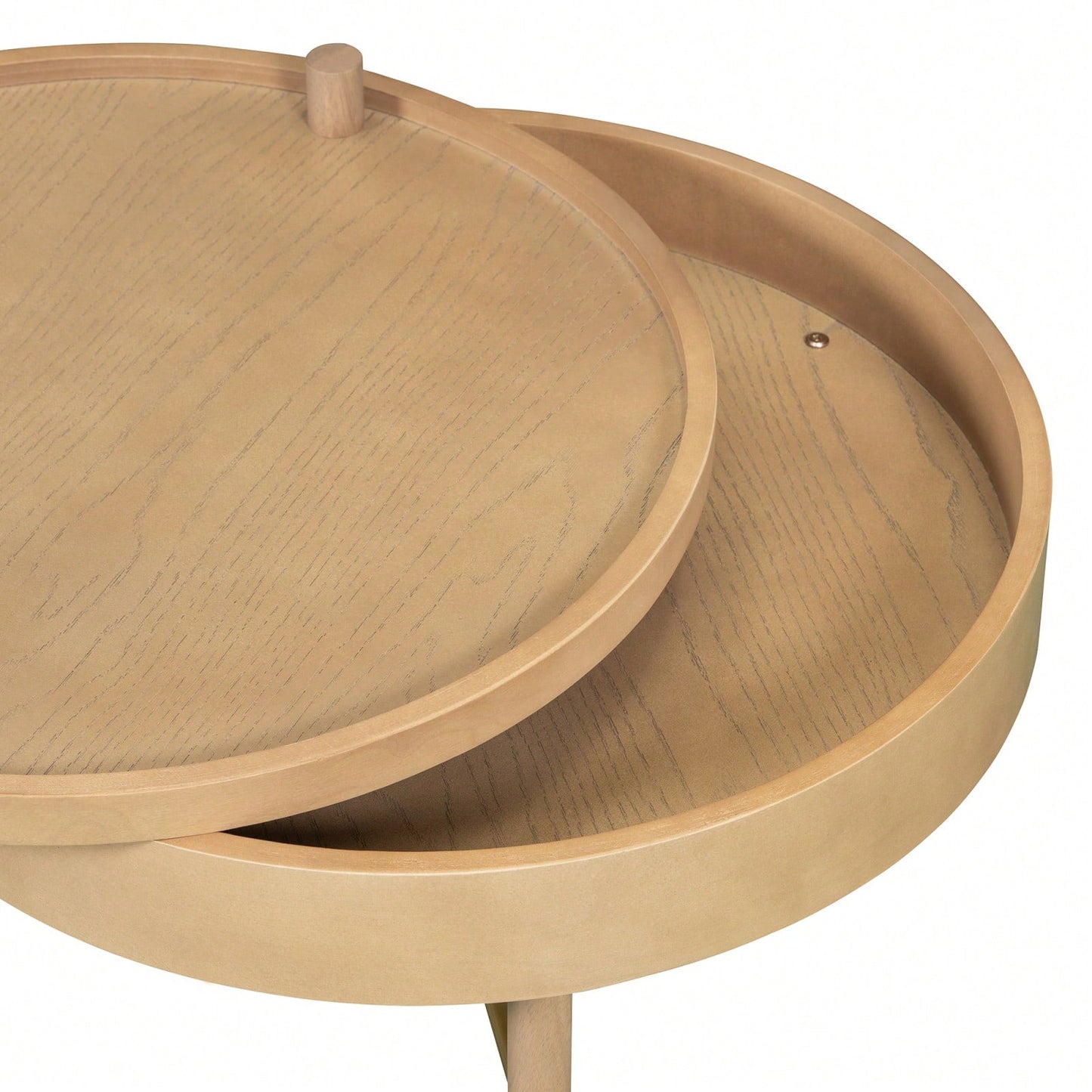 Modern Round Wood Rotating Tray Coffee Table With Storage & Metal Legs