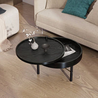 Modern Round Wood Rotating Tray Coffee Table With Storage & Metal Legs