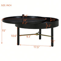 Modern Round Wood Rotating Tray Coffee Table With Storage & Metal Legs