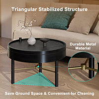 Modern Round Wood Rotating Tray Coffee Table With Storage & Metal Legs