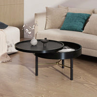 Modern Round Wood Rotating Tray Coffee Table With Storage & Metal Legs