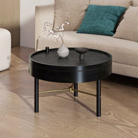 Modern Round Wood Rotating Tray Coffee Table With Storage & Metal Legs