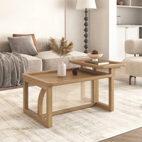 Modern 2 Piece Nesting Rattan Wood + MDF Coffee Table Set
