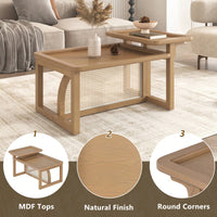 Modern 2 Piece Nesting Rattan Wood + MDF Coffee Table Set