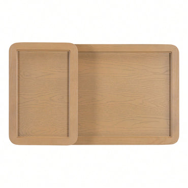 Modern 2 Piece Nesting Rattan Wood + MDF Coffee Table Set