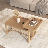Modern 2 Piece Nesting Rattan Wood + MDF Coffee Table Set