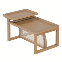 Modern 2 Piece Nesting Rattan Wood + MDF Coffee Table Set