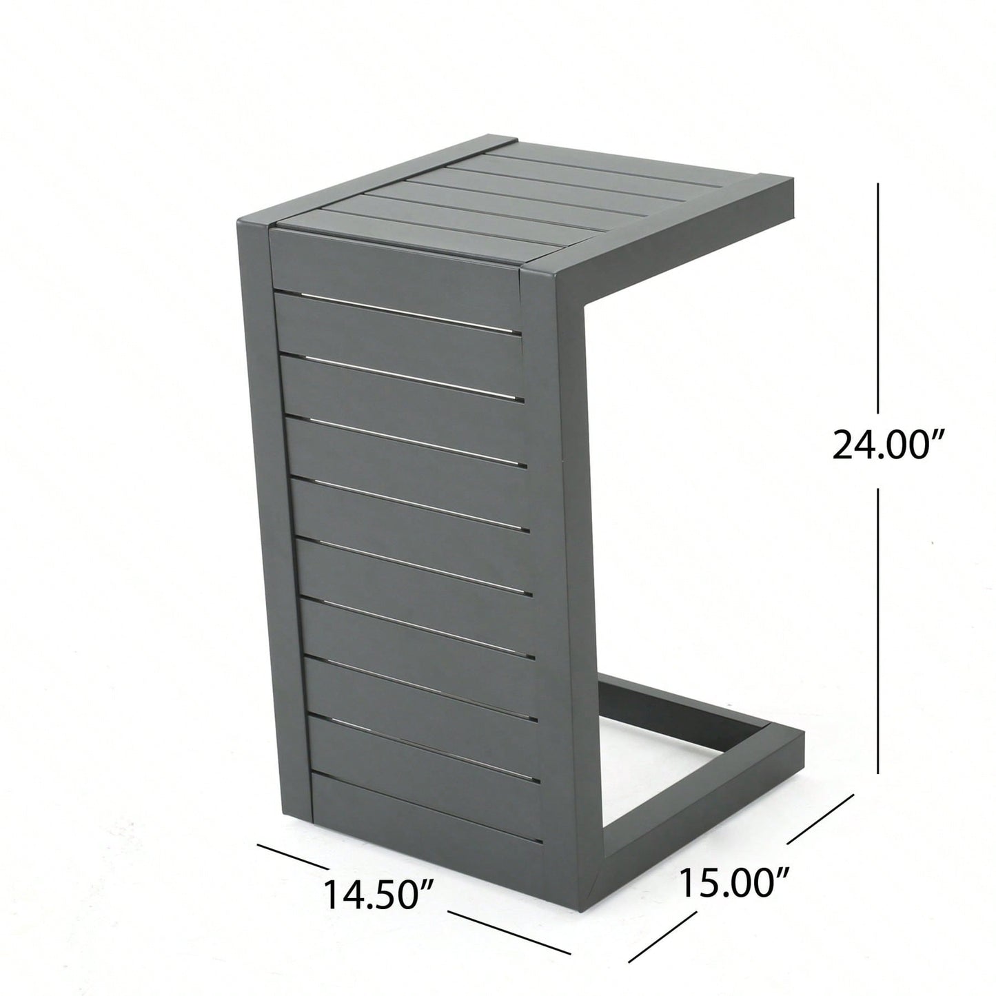 Modern C-Shaped Outdoor Side Table - Aluminum Patio End Table For Lounge Chairs & Club Chairs - 14.5" W X 15" D X 24" H