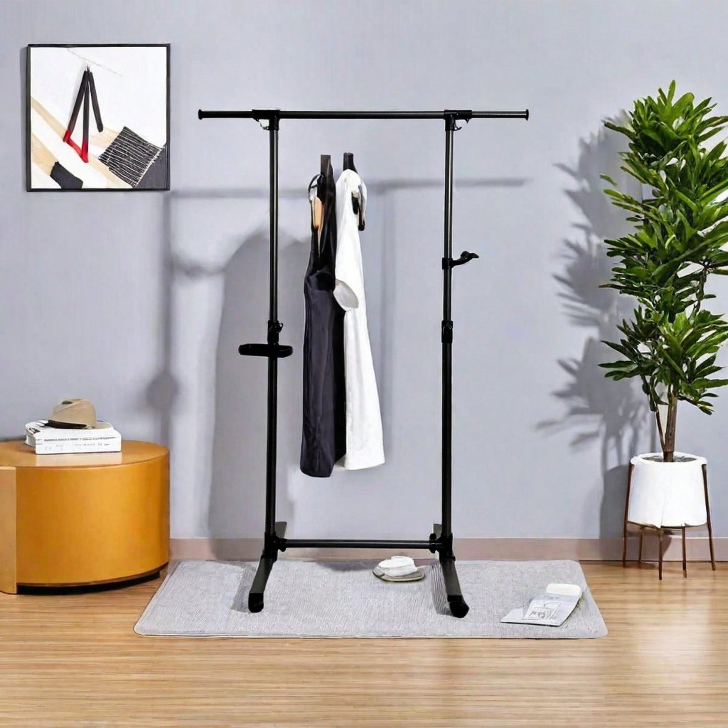 Adjustable Heavy Duty Rolling Clothes Rack with Shelves Portable Organizer for Dresses Coats 55lb Capacity Ideal for Bedroom Laundry Room