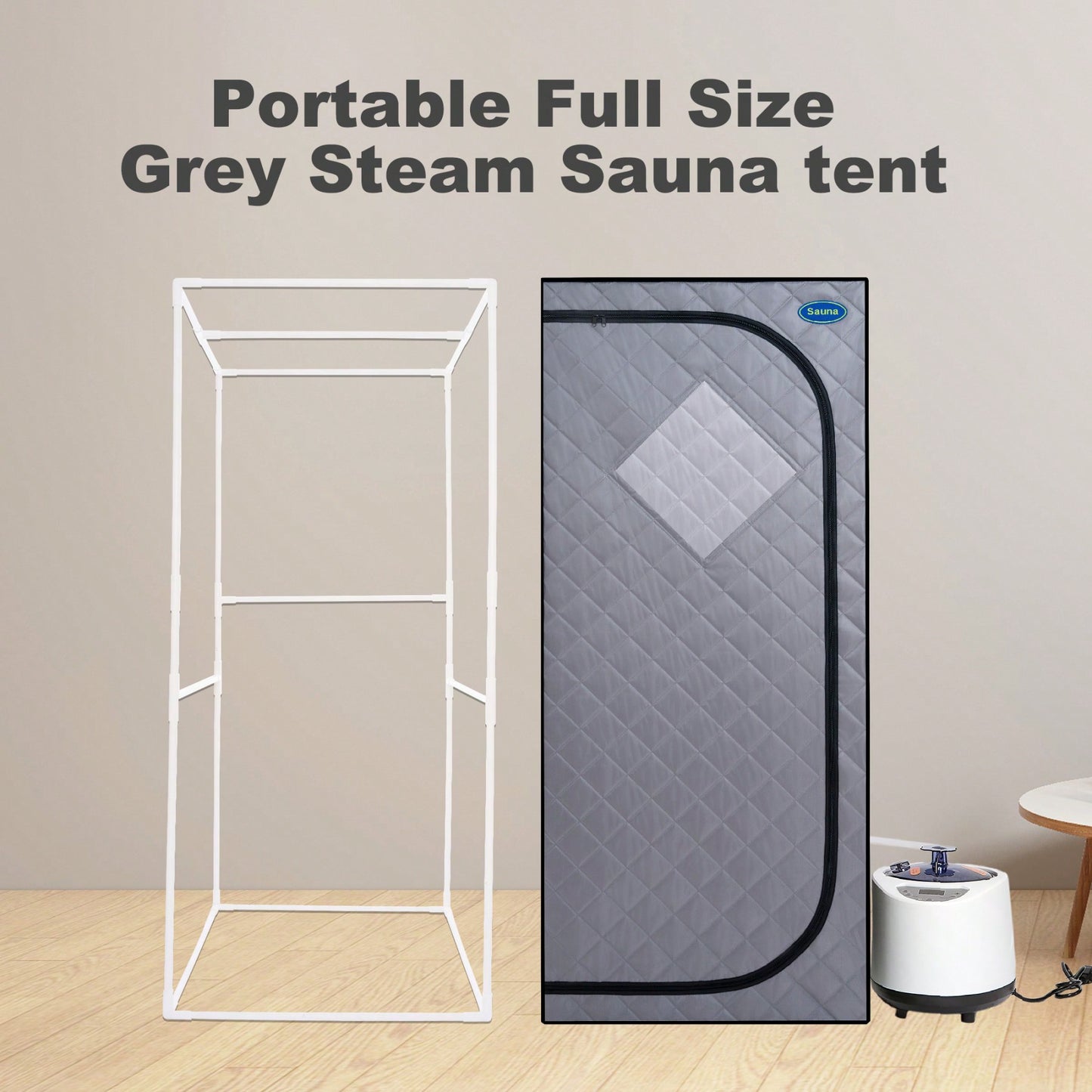 Full Size Portable Grey Steam Sauna Tent – Home Spa With Steam Generator, Remote Control & Foldable Chair