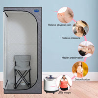 Full Size Portable Grey Steam Sauna Tent – Home Spa With Steam Generator, Remote Control & Foldable Chair