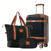 Hardshell Luggage Sets 3 Piece Carry-On Suitcase With Double Spinner, Foldable Storage Bags