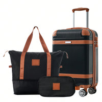 Hardshell Luggage Sets 3 Piece Carry-On Suitcase With Double Spinner, Foldable Storage Bags