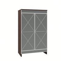 Modern Mirrored Shoe Storage Cabinet with Silver Edging and Geometric Cutouts for Entryway Vertical Design