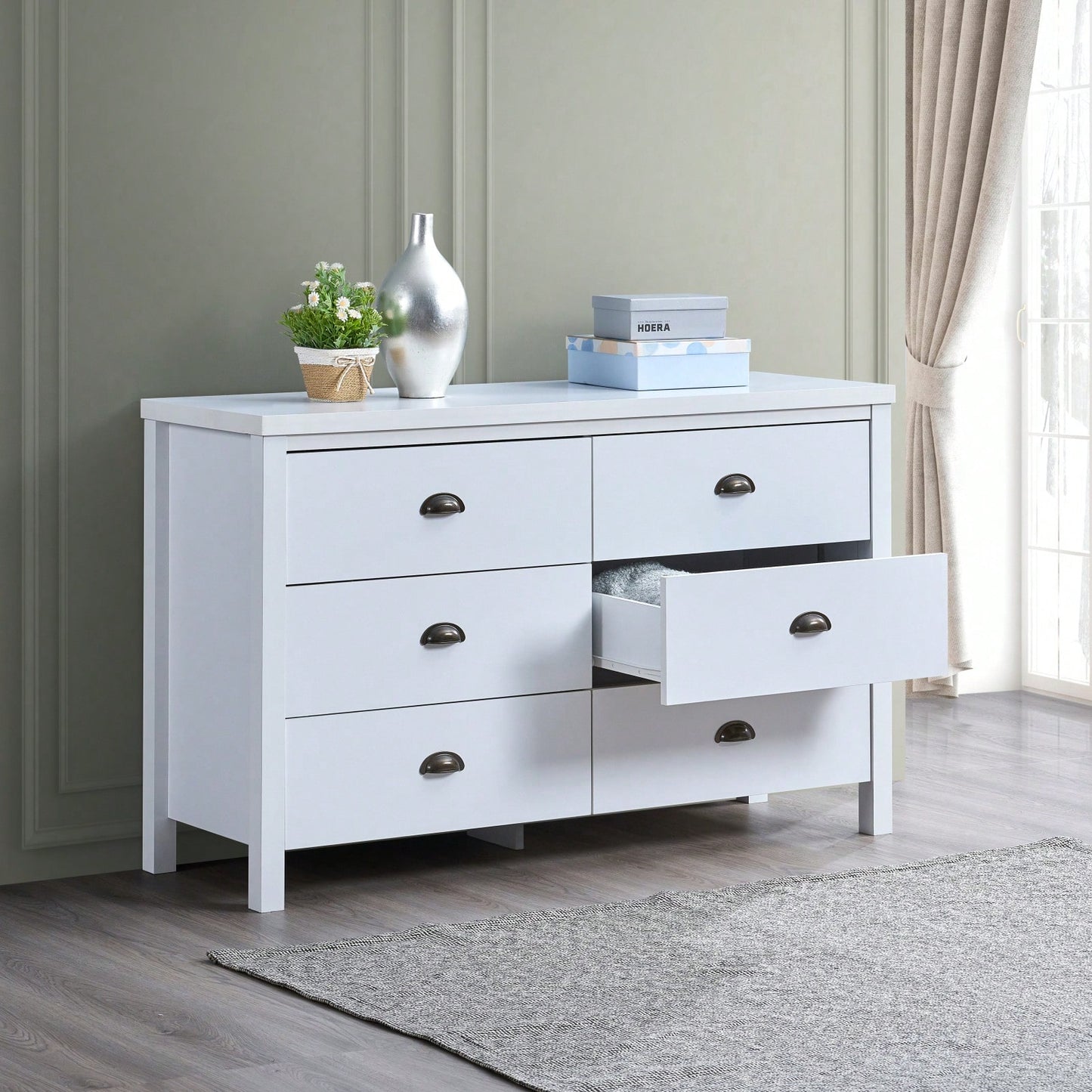 Modern White 6 Drawer Dresser with Interlock Feature Easy Assembly Stylish Storage Solution for Bedroom and Closet Organization