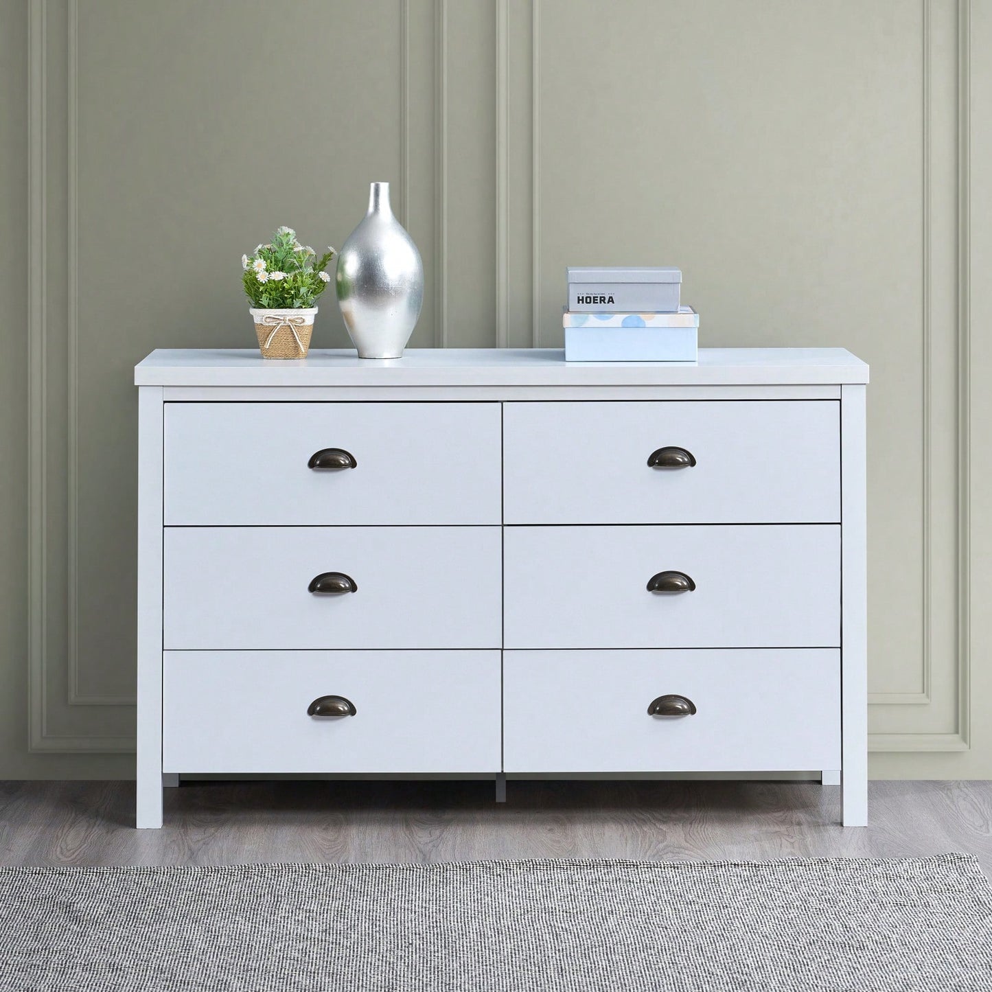 Modern White 6 Drawer Dresser with Interlock Feature Easy Assembly Stylish Storage Solution for Bedroom and Closet Organization